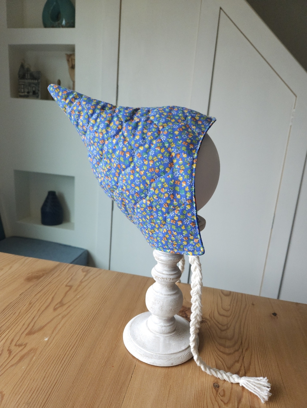 Quilted Upcycled Blue Mushroom Pixie Hat Bonnet Fully lined 6-12 months - Picture 12 of 12